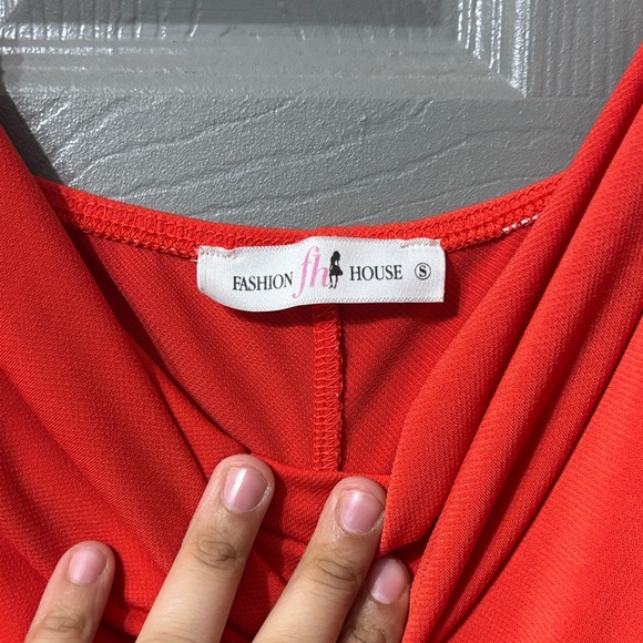 Red Cowl Neck Maxi Dress with Front Slit - Picture 2 of 3